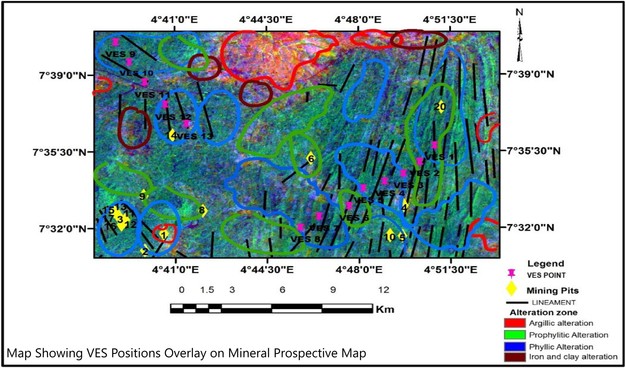 geology/geomorphology map - Showing VES Positions Overlay on Mineral Prospective Map