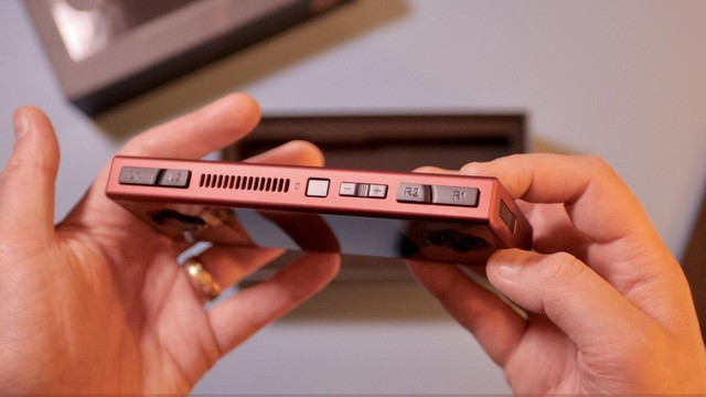 A photo showcasing the new AYANEO Pocket Micro Classic handheld.