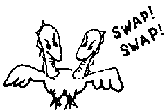 Image of the legendary, double-headed cartoon dragon known as "Swap" as it is being used in Leo Brodie's book "Starting FORTH"