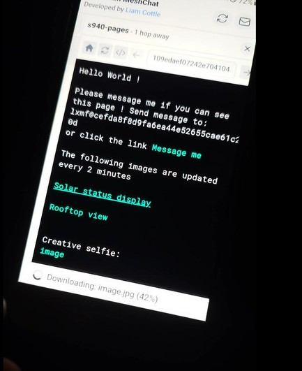 a Nomadnet page served over lora shown on a smartphone