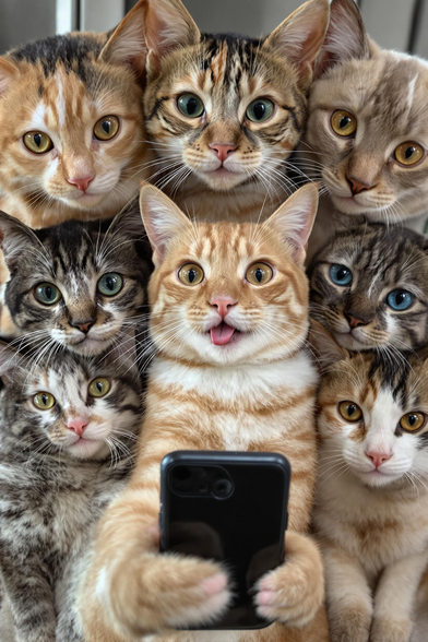 Lots of cats taking a selfie