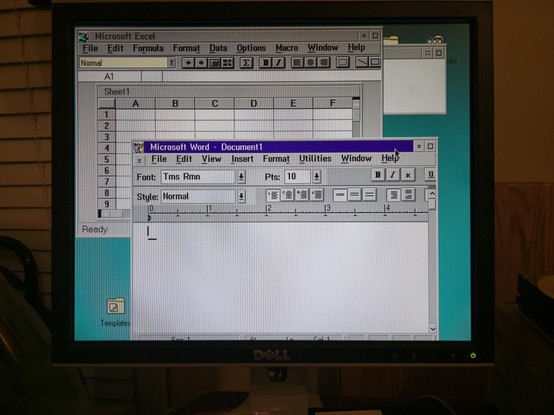 OS/2 desktop with Excel and Word running.