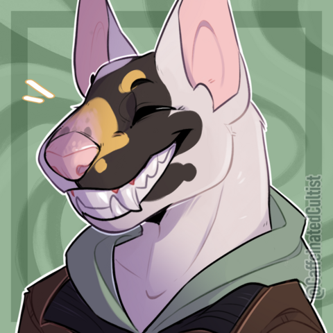 Digital art of a furry canine character, smiling and being in a general happy mood. Positivity.

Artwork by, CaffeinatedCultist