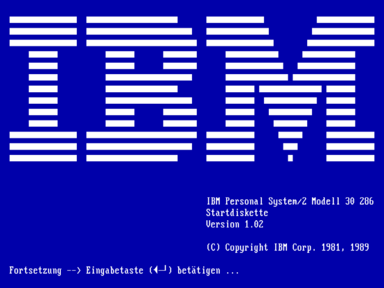 IBM PS/2 Modell 30-286, Startdiskette Bootscreen