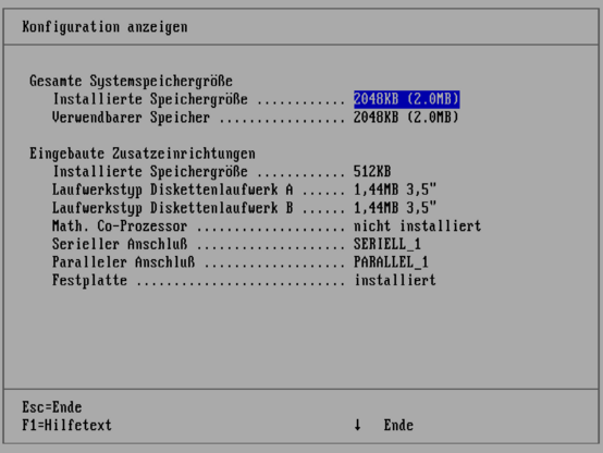 IBM PS/2 Modell 30-286, Startdiskette Konfiguration