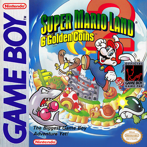The Game Boy box art for Super Mario Land 2 - 6 Golden Coins