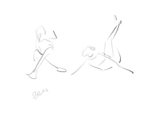 30sec poses. Just a bunch of lines who indicate really roughly two figures in dynamic floating poses