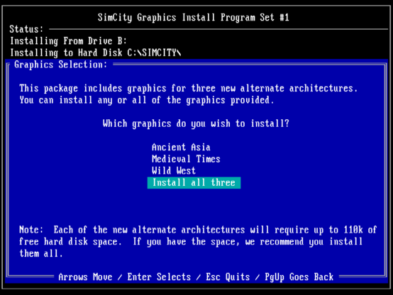 SimCity Graphics Install Program Set #1, Graphics Selection Screen