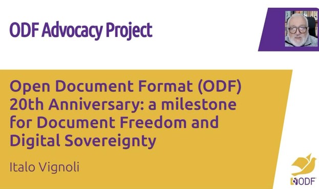 Image of first slide from presentation about the 20th anniversary of ODF, and the ODF Advocacy Project