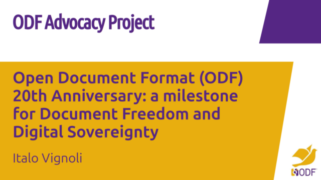 Bild der ersten Folie der Präsentation zum 20-jährigen Bestehen von ODF und dem ODF Advocacy Project