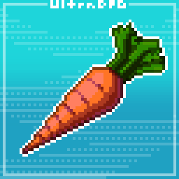 Pixel art of a single orange carrot.