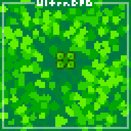 Pixel art of a bird's eye view of a four leaf clover in a field.