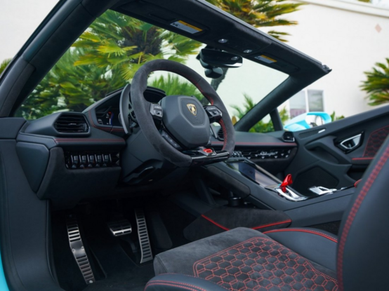 a photo of the interior, it is black with thin red accents