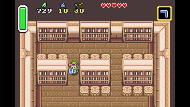 La versión para Game Boy Advance de The Legend of Zelda: A link to the past ejecutada en RetroArch con el módulo mGBA.