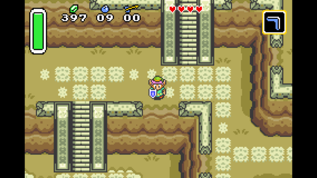 La versión para Game Boy Advance de The Legend of Zelda: A link to the past ejecutada en RetroArch con el módulo mGBA.