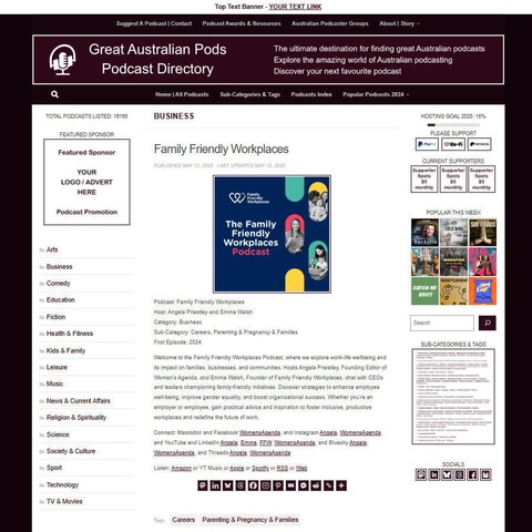 Family Friendly Workplaces
Screenshot of the podcast listing on the Great Australian Pods website