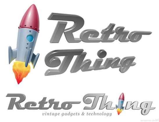 Logo design for the Retro Thing site, featuring a retro science fiction style rocket.