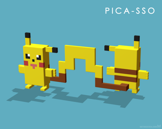 Pokemon's Pikachu, depicted in a very minimalistic voxel style.