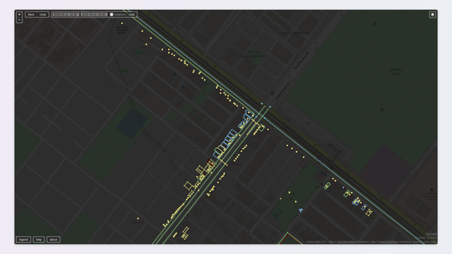 Screenshot of Achavi showing the changes made in Rohini East during the mobile mapping party.

Rows of yellow nodes show the shops and amenities added. They're especially dense along Pradeep Bhātiā Mārg, somewhat dense along the northwest segment of the main road, and sparse along the southeast segment of the main road.

Many buildings have been added and modified along the northwest side of Pradeep Bhātiā Mārg, and a few along the southeast segment of the main road.

A few pedestrian crossings have been added to Pradeep Bhātiā Mārg, causing it to be highlighted.