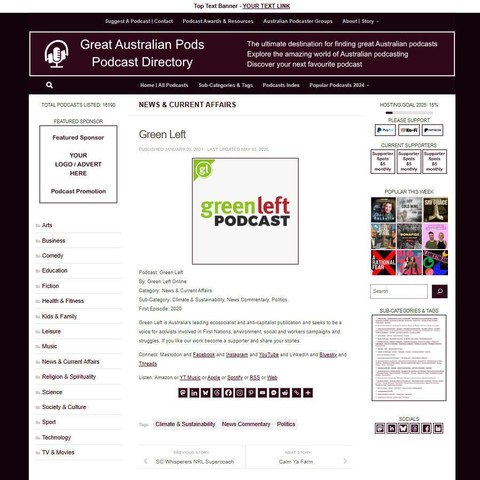 Green Left
Screenshot of the podcast listing on the Great Australian Pods website