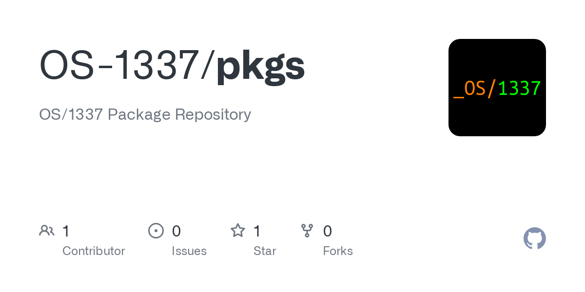 OS/1337 Package Repository. Contribute to OS-1337/pkgs development by creating an account on GitHub.