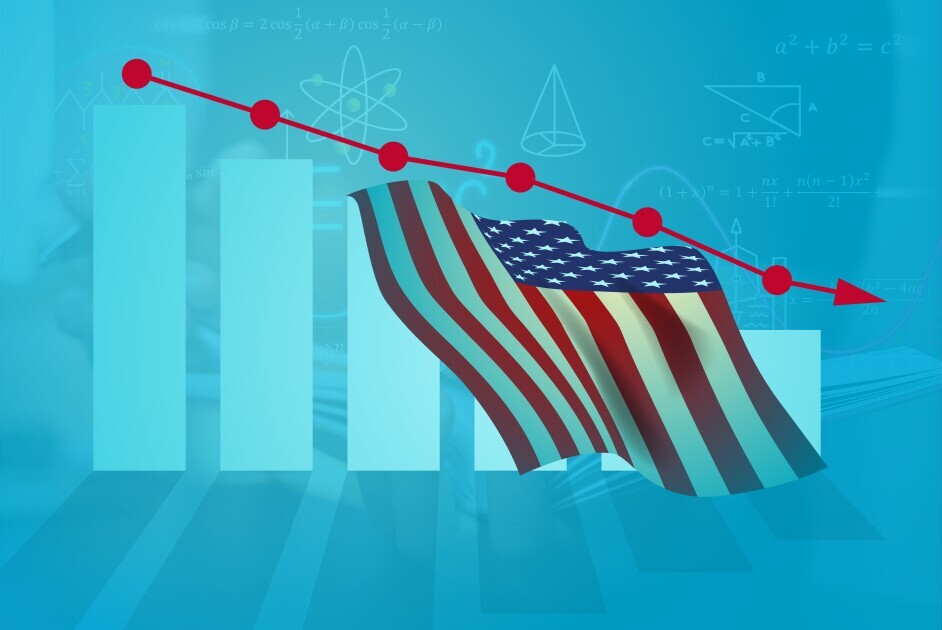 Business, united states, chart, deterioration, america, american, flag, falling, economic, economy, decrease, decline, global, inflation, recession, market, drop, arrow, downward, forecast