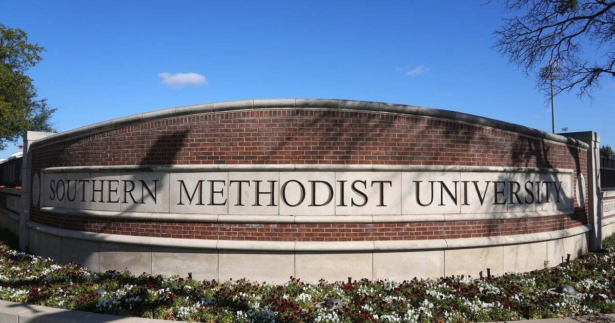 A sign at one of the entrances to the Southern Methodist University campus in Dallas on Dec. 20, 2022.