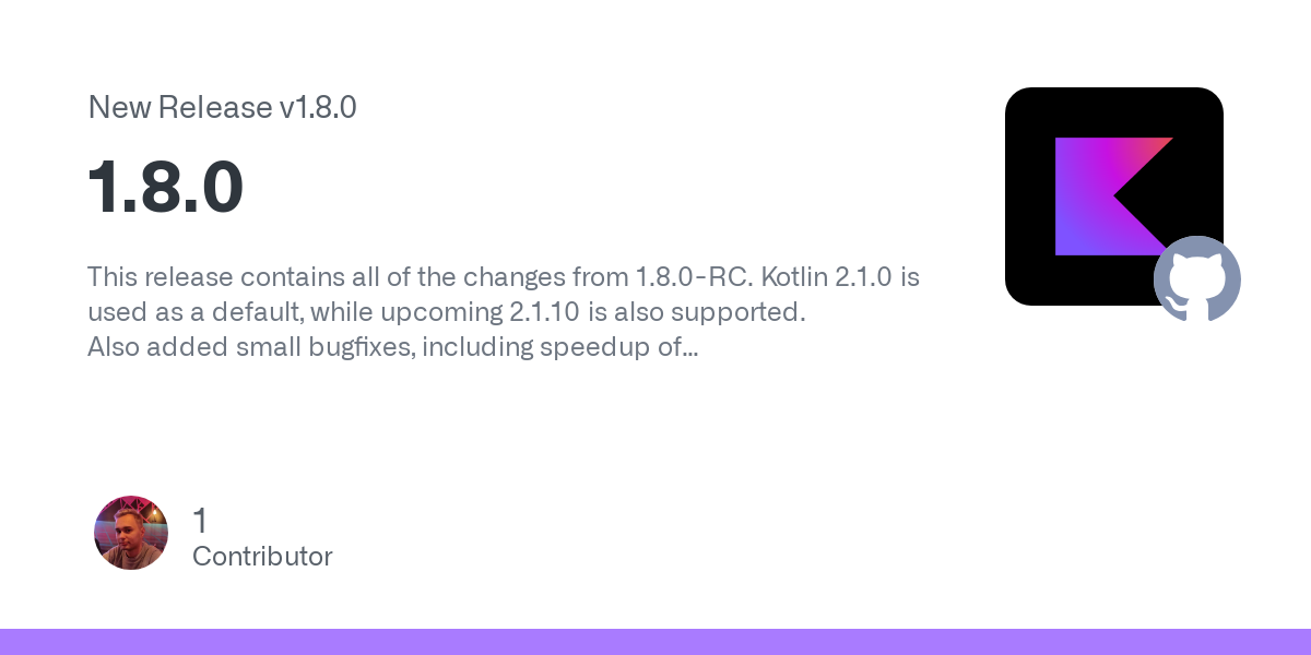This release contains all of the changes from 1.8.0-RC. Kotlin 2.1.0 is used as a default, while upcoming 2.1.10 is also supported.
Also added small bugfixes, including speedup of ProtoWireType.fro...