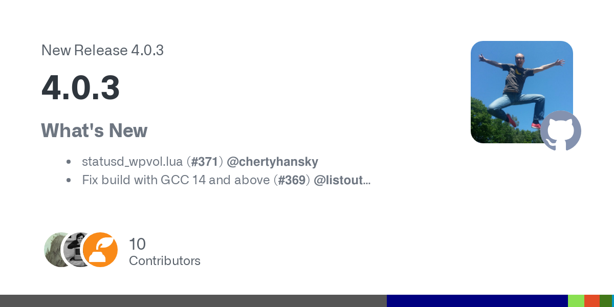 What's New

statusd_wpvol.lua (#371) @chertyhansky
Fix build with GCC 14 and above (#369) @listout
Add "acrobatic" kludge for the Ghidra SRE (#360) @edmcman
A cheap fix to prevent the crash describ...
