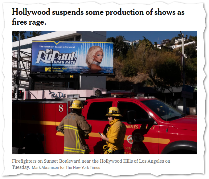 Hollywood suspends some production of shows as fires rage.