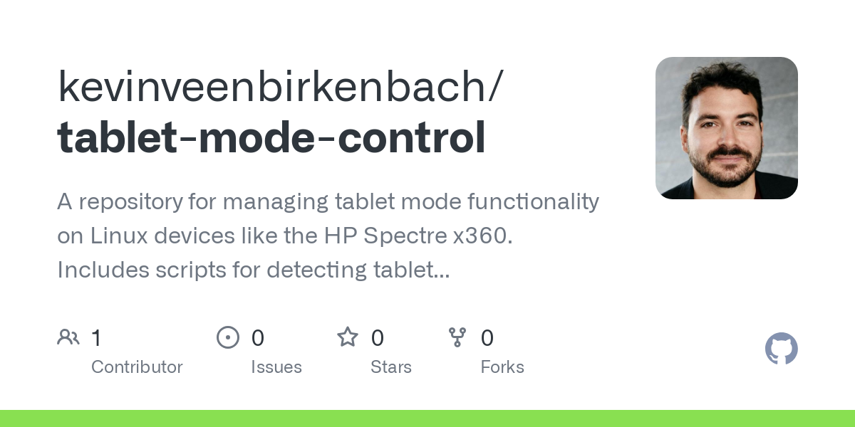 A repository for managing tablet mode functionality on Linux devices like the HP Spectre x360. Includes scripts for detecting tablet mode via input events and toggling a virtual keyboard. The setup...