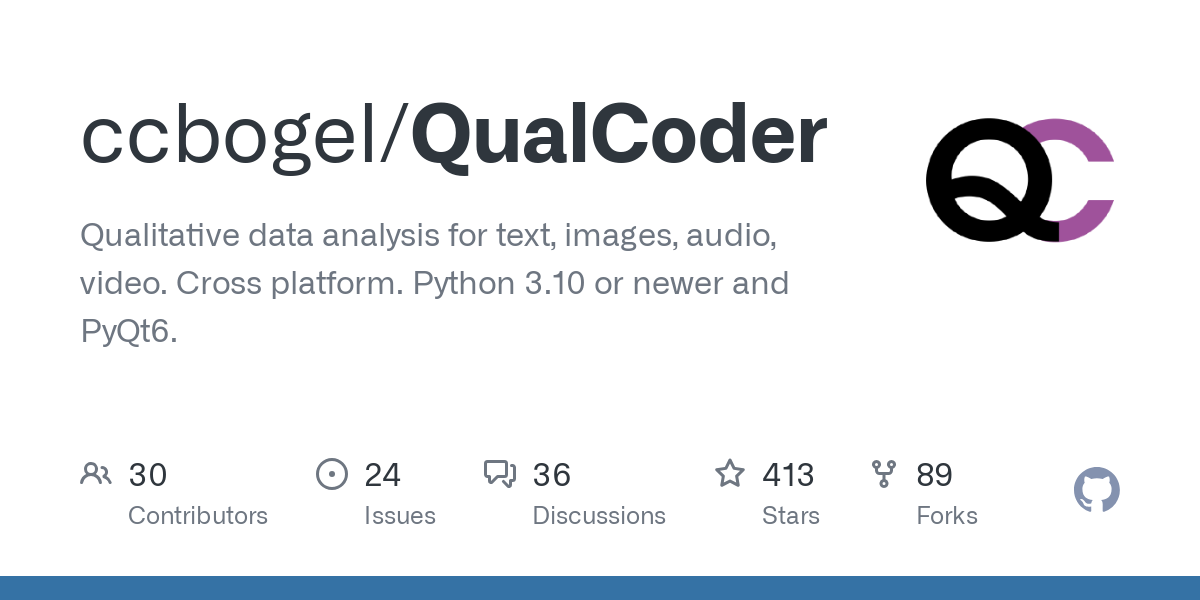 Qualitative data analysis for text, images, audio, video. Cross platform. Python 3.10 or newer and PyQt6. - ccbogel/QualCoder