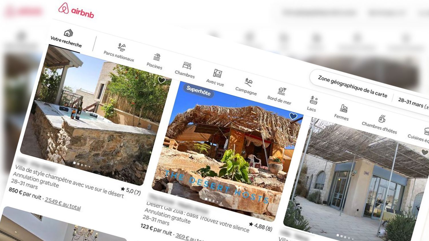 Le site de réservation Airbnb propose plusieurs offres de location de villas à Tekoa, une colonie israélienne au sud de Béthléem.