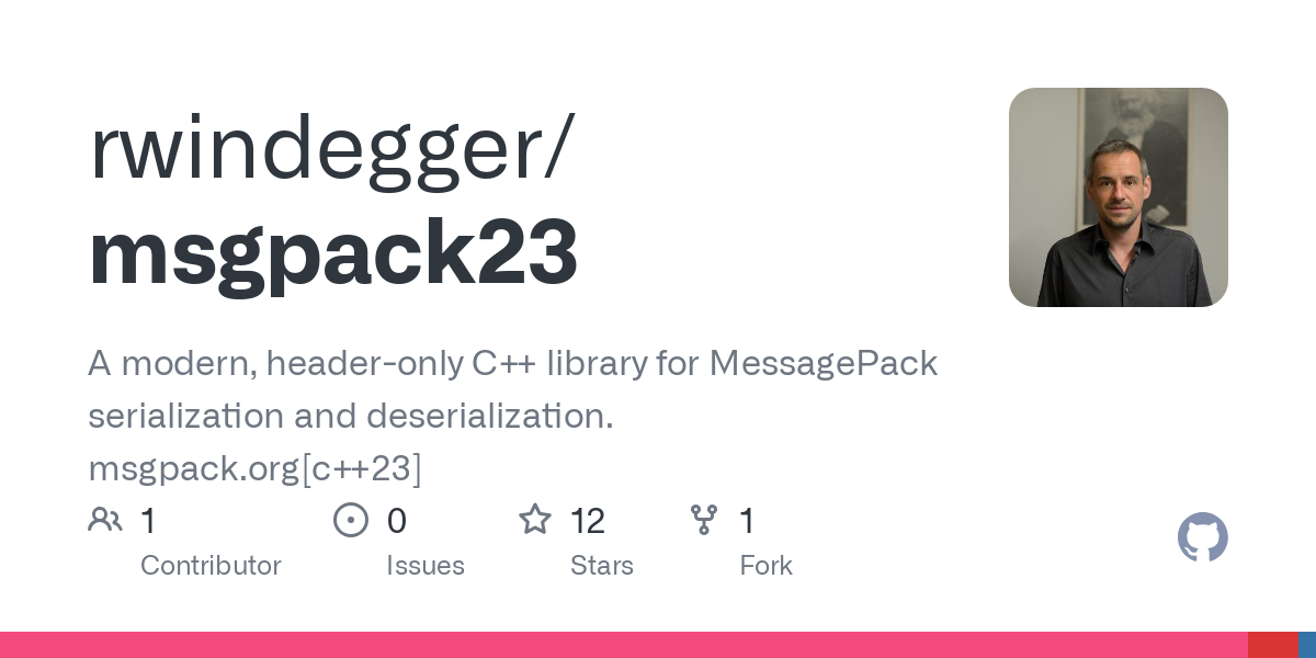 A modern, header-only C++ library for MessagePack serialization and deserialization. msgpack.org[c++23] - rwindegger/msgpack23