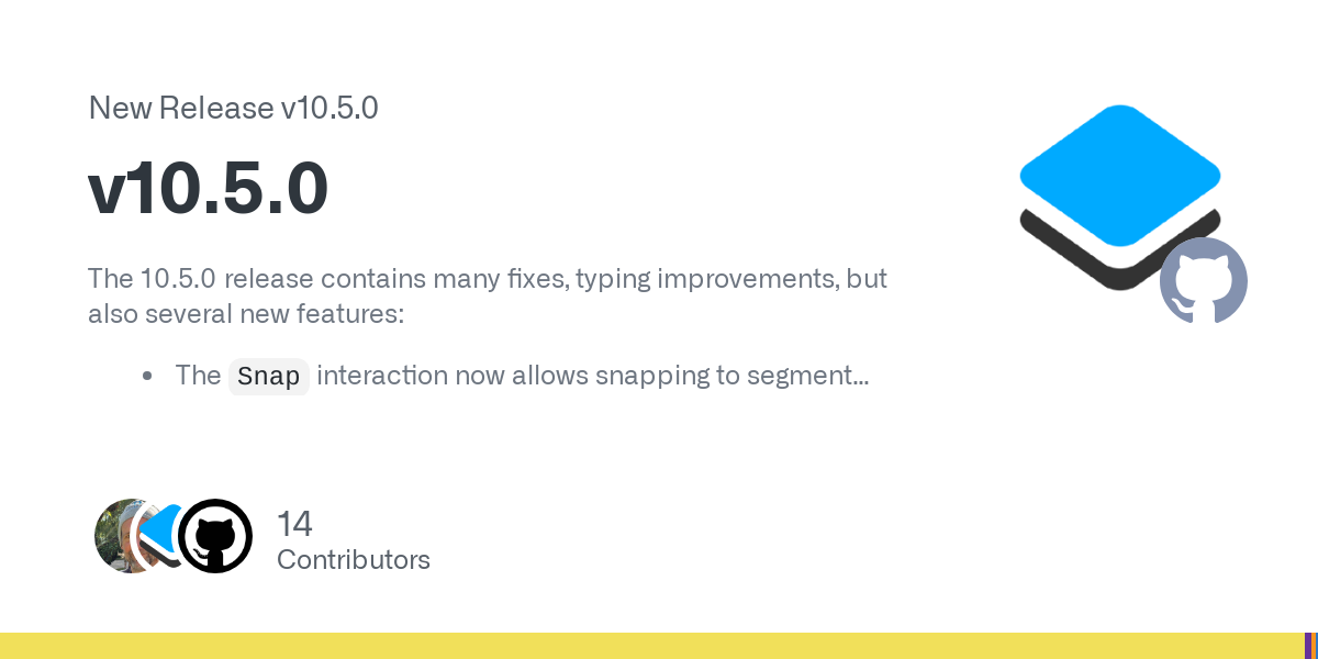 The 10.5.0 release contains many fixes, typing improvements, but also several new features:

The Snap interaction now allows snapping to segment intersections; it also offers a new unsnap event
Add...
