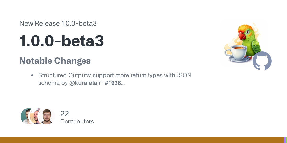 Notable Changes

Structured Outputs: support more return types with JSON schema by @kuraleta in #1938
Amazon Bedrock: support for streaming and listeners/observability by @tenpigs267 in #2620
Mistr...