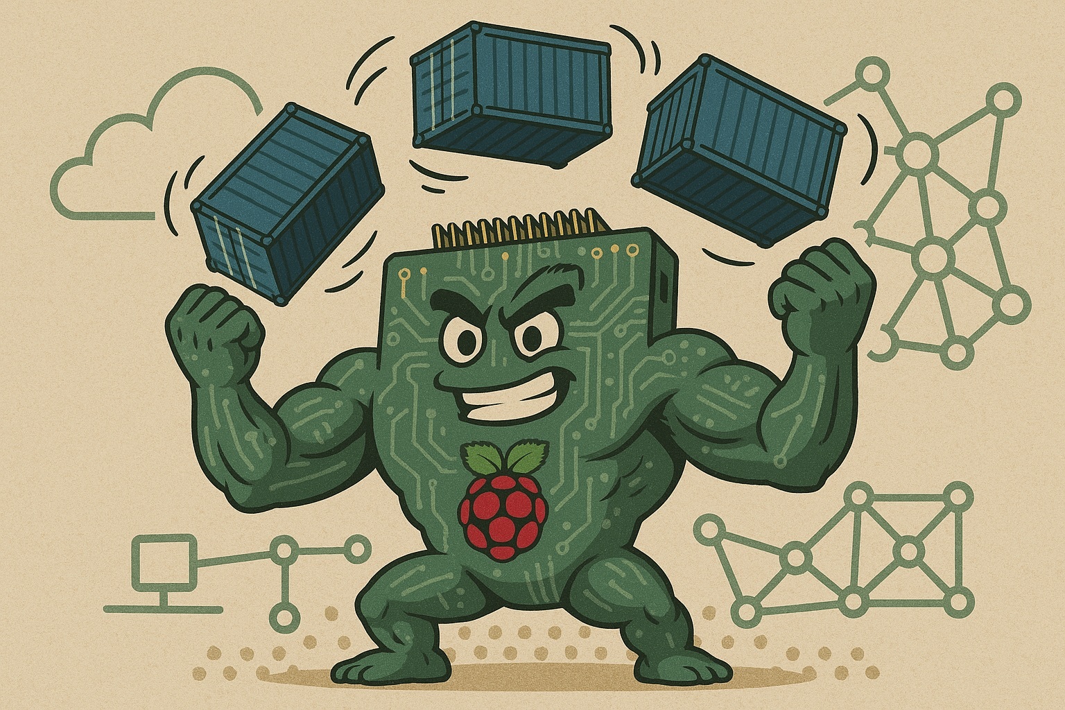 Ein Raspberry Pi jongliert ein paar Container -- Comic.