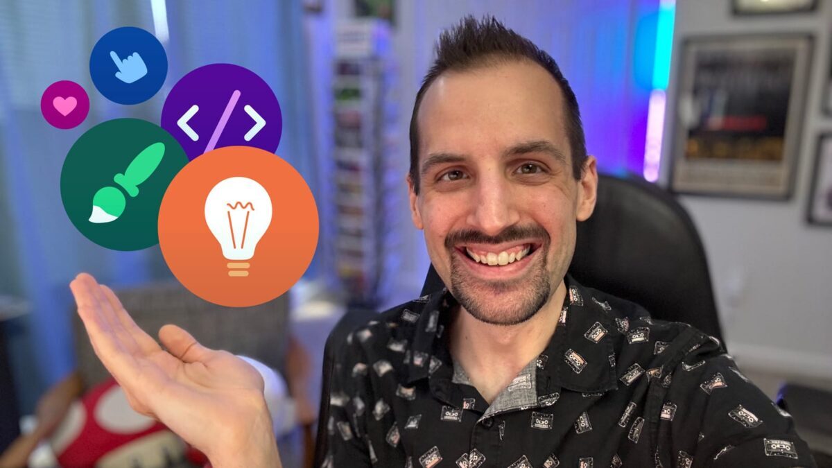 The author smiles warmly next to five floating icons representing concepts from this article