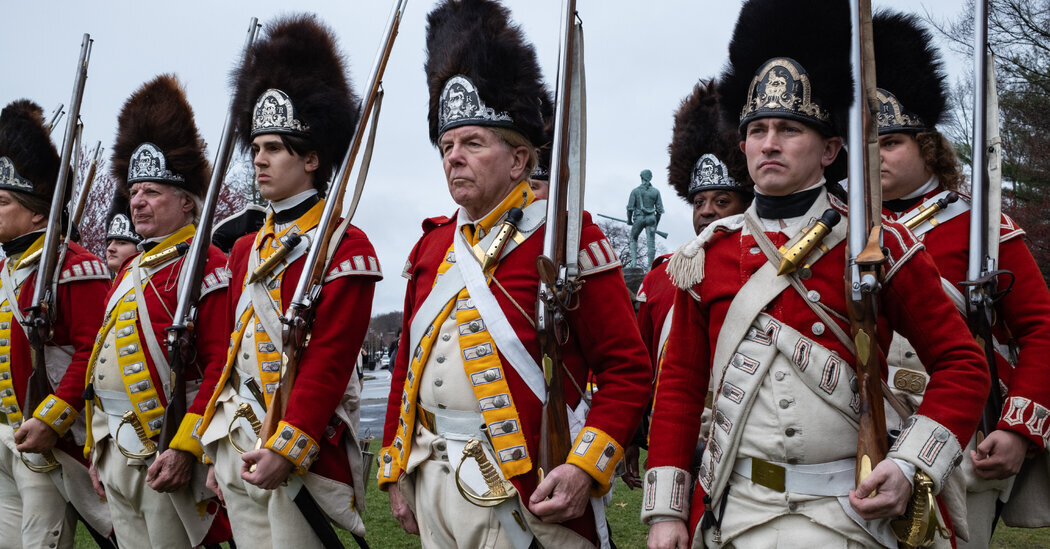On the Battle Green in Lexington, Mass., actors rehearsed for a re-enactment of the battle that started the Revolutionary War.
