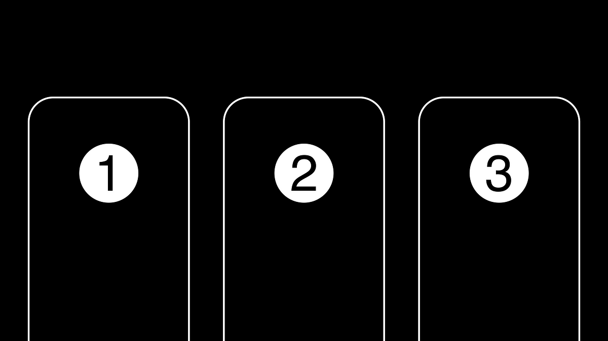 Three phones with numbers that go from 1 to 2 to 3.