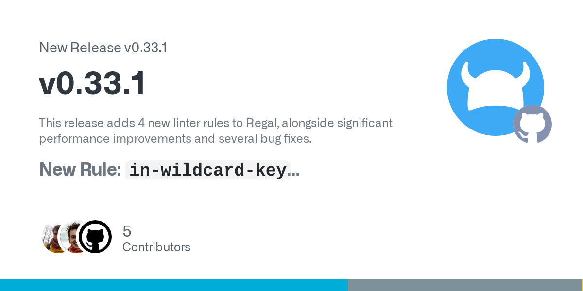 This release adds 4 new linter rules to Regal, alongside significant performance improvements and several bug fixes.
New Rule: in-wildcard-key
Using a wildcard variable (_) for the key in the key-v...