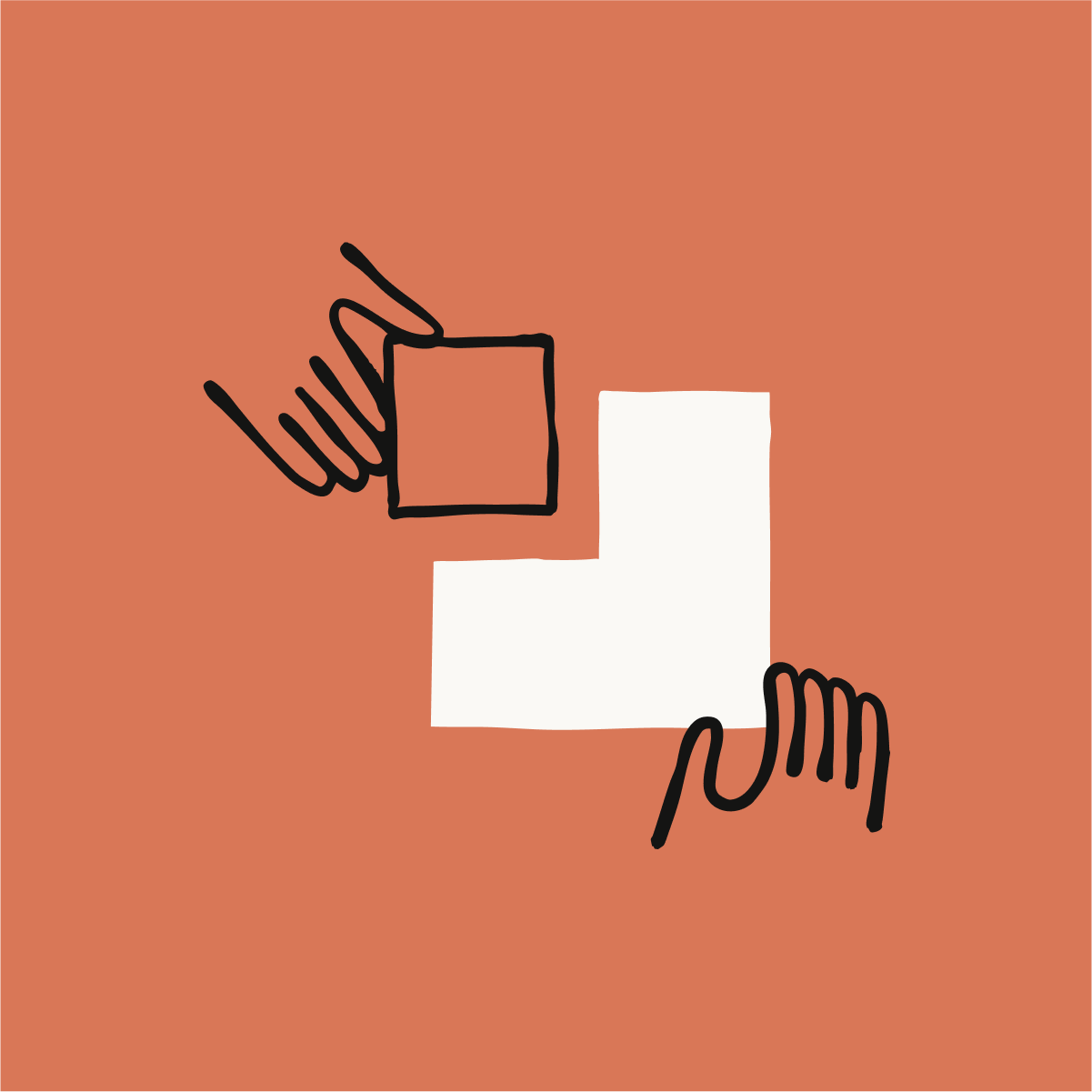 An illustration of two hands holding geometric shapes against an orange background An illustration of two hands holding geometric shapes against an orange background