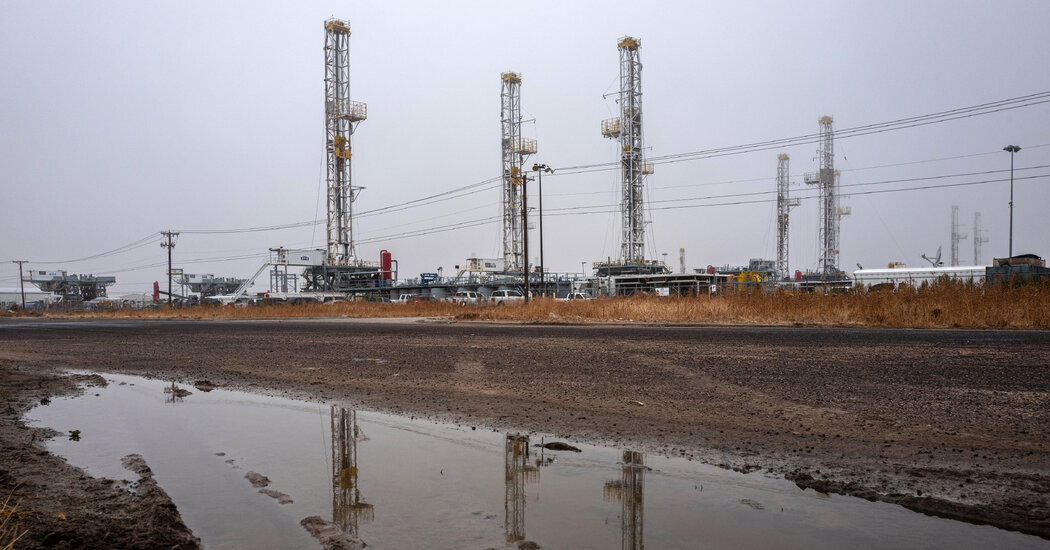 Drilling gear being stored in Texas in 2021. Energy production in the United States is at a record high.