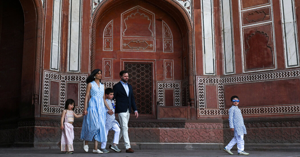 Vice President JD Vance with his wife, Usha, and children during a visit to the Taj Mahal in India last month. Vice President JD Vance with his wife, Usha, and children during a visit to the Taj Mahal in India last month.