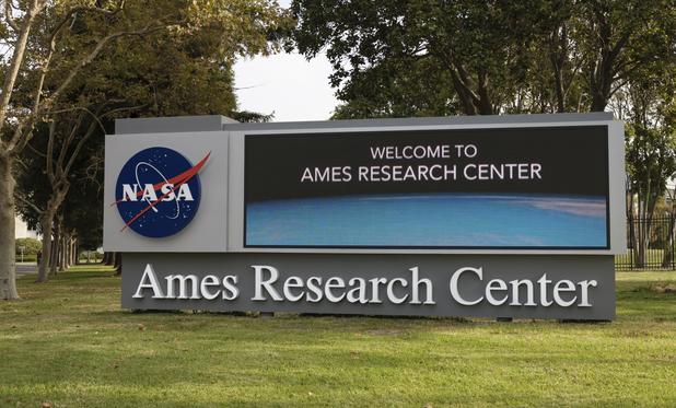 Electronic Ames Research Center sign a the corner of Arnold Avenue