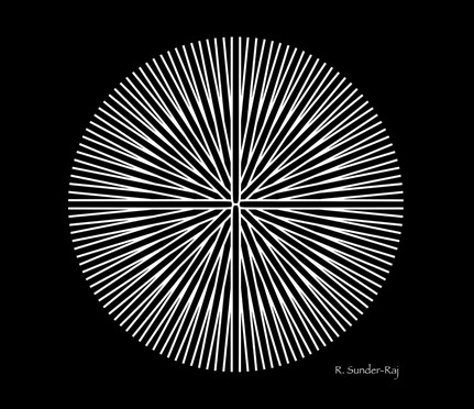 A binary tree constructed outwards from a point to give a disklike appearance.
