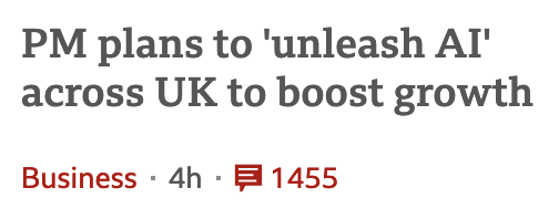 PM plans to 'unleash AI' across UK to boost growth

    Attribution
    Business
    Posted
    4 hours ago4h