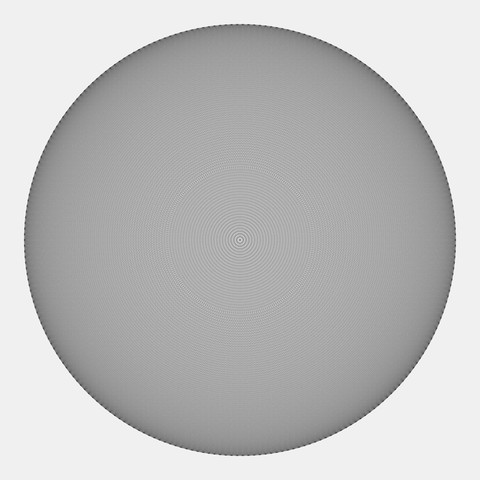 what appears to be a grey circle made of circles, but is created from a K238 graph where there are 238 dots around a circle that connect to every other dot. 