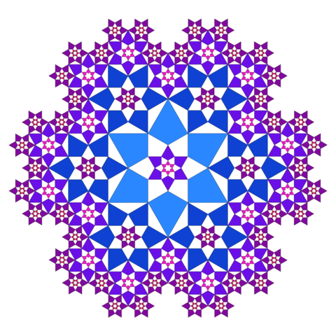 A subfractal tiling made with kites arranged in groups of 6 forming a hexagonal structure.