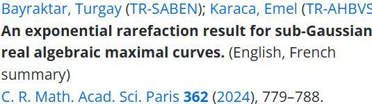 screenshot for math review of "An exponential rarefaction result for sub-Gaussian real algebraic maximal curves"
